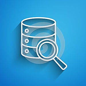 White line Server, Data, Web Hosting icon isolated on blue background. Long shadow. Vector