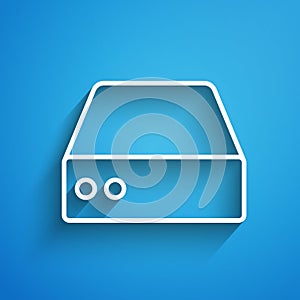 White line Server, Data, Web Hosting icon isolated on blue background. Long shadow. Vector