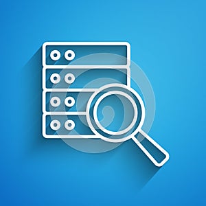 White line Server, Data, Web Hosting icon isolated on blue background. Long shadow. Vector