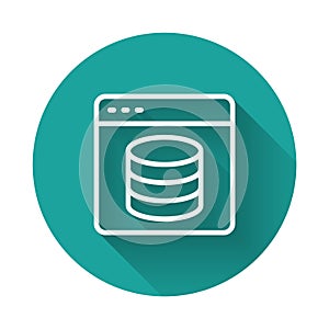 White line Server, Data, Web Hosting icon isolated with long shadow background. Green circle button. Vector