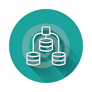 White line Server, Data, Web Hosting icon isolated with long shadow background. Green circle button. Vector
