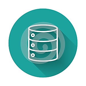 White line Server, Data, Web Hosting icon isolated with long shadow. Green circle button. Vector Illustration