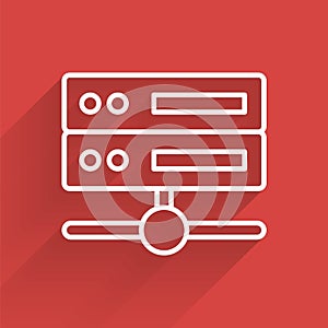 White line Server, Data, Web Hosting icon isolated with long shadow. Vector