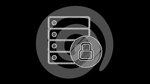 White line Server security with closed padlock icon isolated on black background. Database and lock. Security, safety