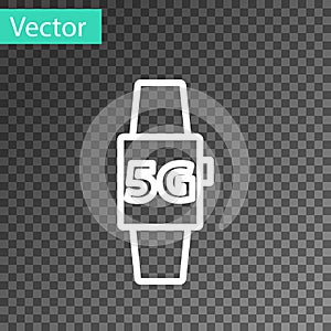 White line Smart watch 5G new wireless internet wifi icon isolated on transparent background. Global network high speed