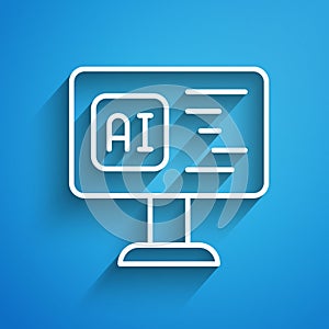 White line Software, web developer programming code icon isolated on blue background. Javascript computer script random