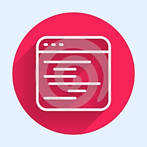 White line Software, web developer programming code icon isolated with long shadow background. Javascript computer