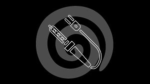 White line Soldering iron icon isolated on black background. 4K Video motion graphic animation