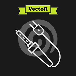 White line Soldering iron icon isolated on black background. Vector