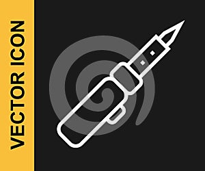 White line Soldering iron icon isolated on black background. Vector