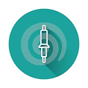 White line Soldering iron icon isolated with long shadow background. Green circle button. Vector