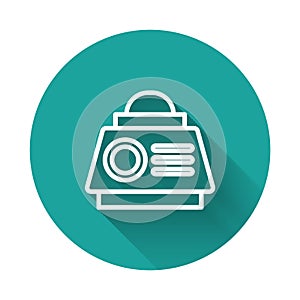 White line Space capsule icon isolated with long shadow background. Green circle button. Vector