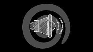White line Speaker volume, audio voice sound symbol, media music icon isolated on black background. 4K Video motion