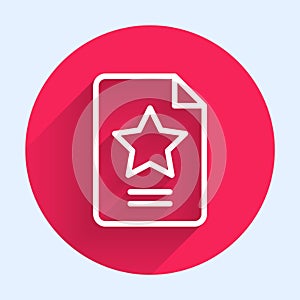 White line Star constellation zodiac icon isolated with long shadow background. Red circle button. Vector