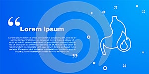 White line Stomach heartburn icon isolated on blue background. Stomach burn. Gastritis and acid reflux, indigestion and