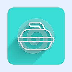 White line Stone for curling sport game icon isolated with long shadow. Sport equipment. Green square button. Vector