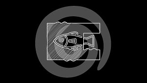 White line Stop ocean plastic pollution icon isolated on black background. Environment protection concept. Fish say no