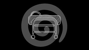 White line Stretcher icon isolated on black background. Patient hospital medical stretcher. 4K Video motion graphic