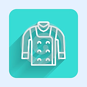 White line Sweater icon isolated with long shadow background. Pullover icon. Green square button. Vector