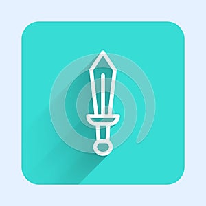 White line Sword toy icon isolated with long shadow. Green square button. Vector