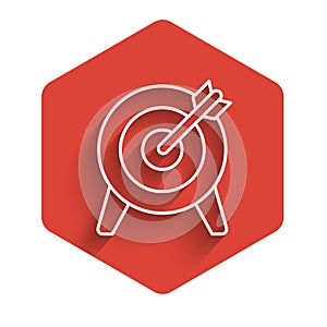 White line Target financial goal concept icon isolated with long shadow background. Symbolic goals achievement, success