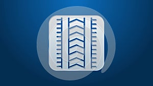 White line Tire track icon isolated on blue background. 4K Video motion graphic animation