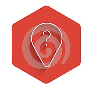 White line Unknown route point icon isolated with long shadow background. Navigation, pointer, location, map, gps