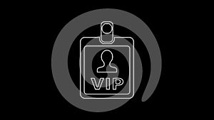 White line VIP badge icon isolated on black background. 4K Video motion graphic animation