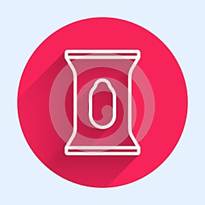 White line Wet wipe pack icon isolated with long shadow. Red circle button. Vector