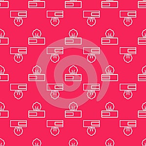 White line Wet wipe pack icon isolated seamless pattern on red background. Vector.