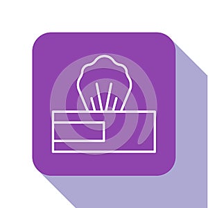 White line Wet wipe pack icon isolated on white background. Purple square button. Vector.