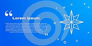 White line Wind rose icon isolated on blue background. Compass icon for travel. Navigation design. Vector Illustration