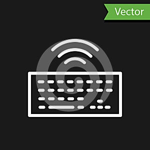White line Wireless computer keyboard icon isolated on black background. PC component sign. Internet of things concept
