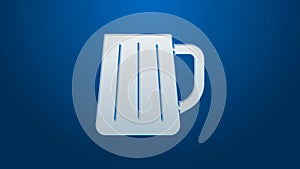 White line Wooden beer mug icon isolated on blue background. 4K Video motion graphic animation