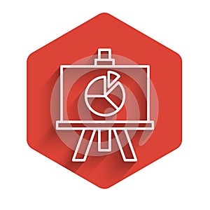 White line XYZ Coordinate system icon isolated with long shadow. XYZ axis for graph statistics display. Red hexagon