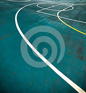 White lines in Blue Futsal Field. Boundaries Line in Futsal.