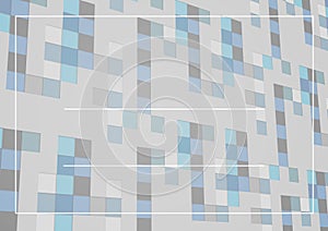 White lines and copy space against blue mosaic squares on grey background