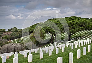 White lines on green, Rosecrans Cemetery, San Diego, CA, USA