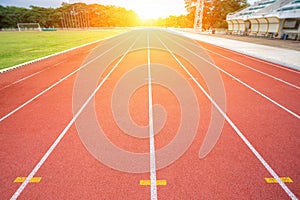 White lines of stadium and texture of running racetrack