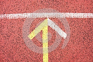 White lines and texture of running racetrack, red rubber racetracks in small stadium