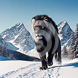 White lion on mountain background. Generative AI