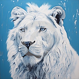 White Lion Acrylic Painting: Hyperrealistic Mural With Glassy Translucence photo