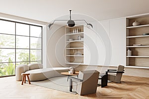 White living room corner with bookcase