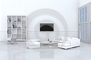 White living room decorated with white sofa