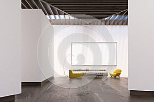 White living room interior, whiteboard, front