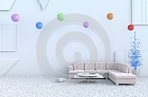 White living room on  new year. 3d render.