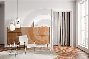 White living room seating area with light green details