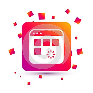 White Loading a data window with a progress bar icon isolated on white background. Square color button. Vector