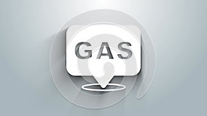 White Location and petrol or gas station icon isolated on grey background. Car fuel symbol. Gasoline pump. 4K Video