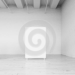 White loft hall interior with frames for exhibition